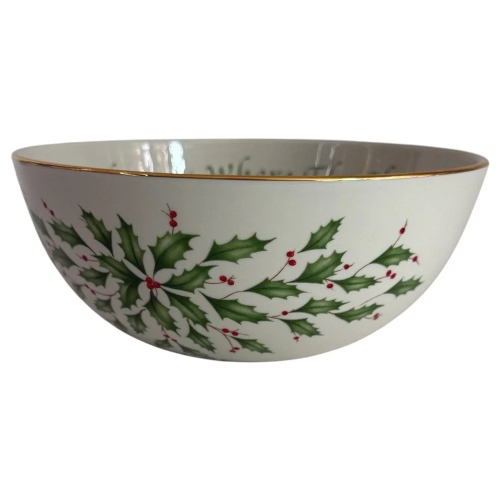 Lenox Xmas Holiday Sentiment Serving Bowl Home Is Where The Heart Is Holly Berry